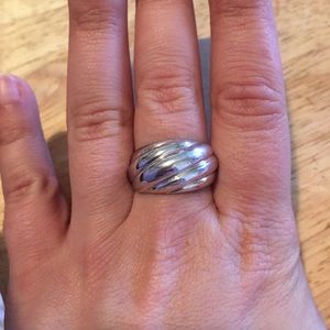 Sterling Silver Dome Diagonal Design Ring